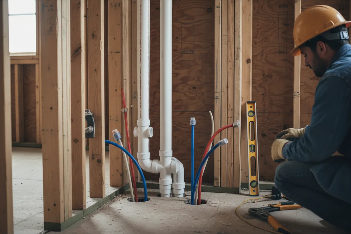 Drain and supply rough-in during Leak Detection in Narvon
